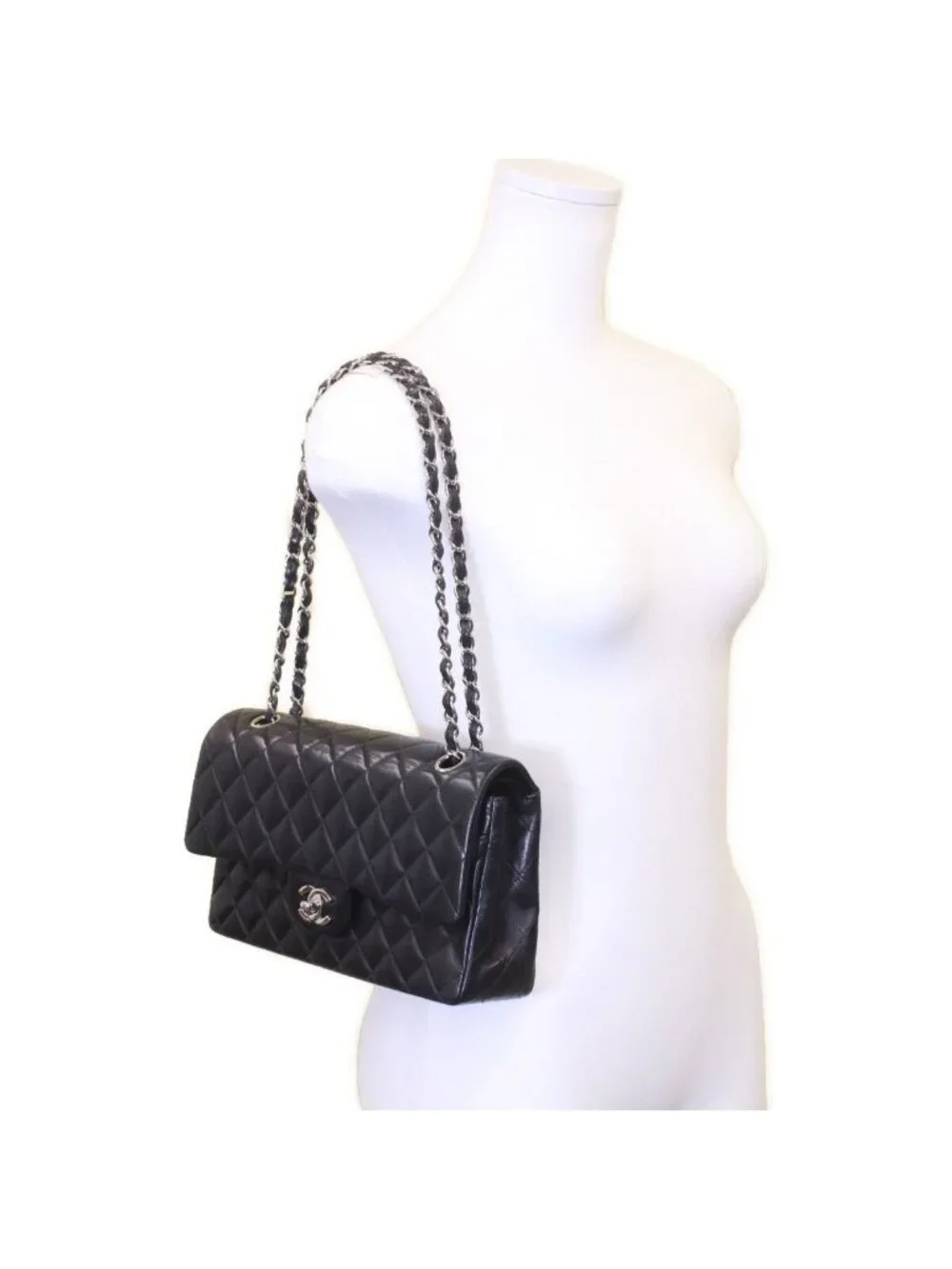 Chanel Black Lamb Silver Quilted 25 Shoulder Bag